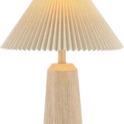 Discount Y 20.5 Beige Wood Finish Resin Cylinder Table Lamp Modern Rustic Scandinavian Bedside Lamp for Living Room