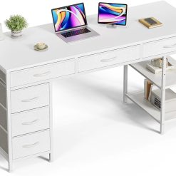 Alternative view of Discount Huuger Computer Desk with 6 Drawers, Office Desk with Shelves, 47inch