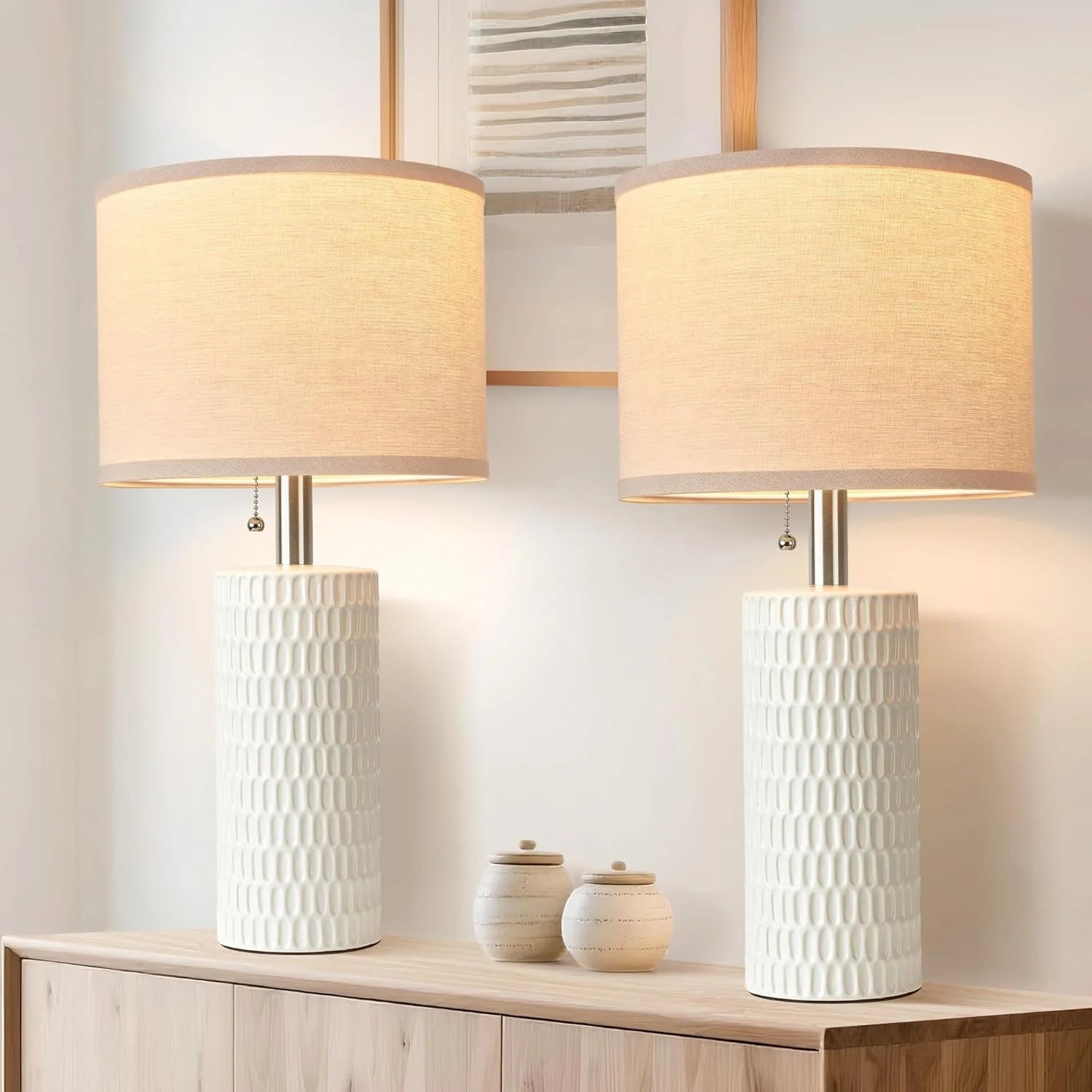 Discount Reaketon 20.5 Modern Ceramic Table Lamps for Bedroom Set of 2, Farmhouse Table Lamp for Living Room Office Dorm - Image 12