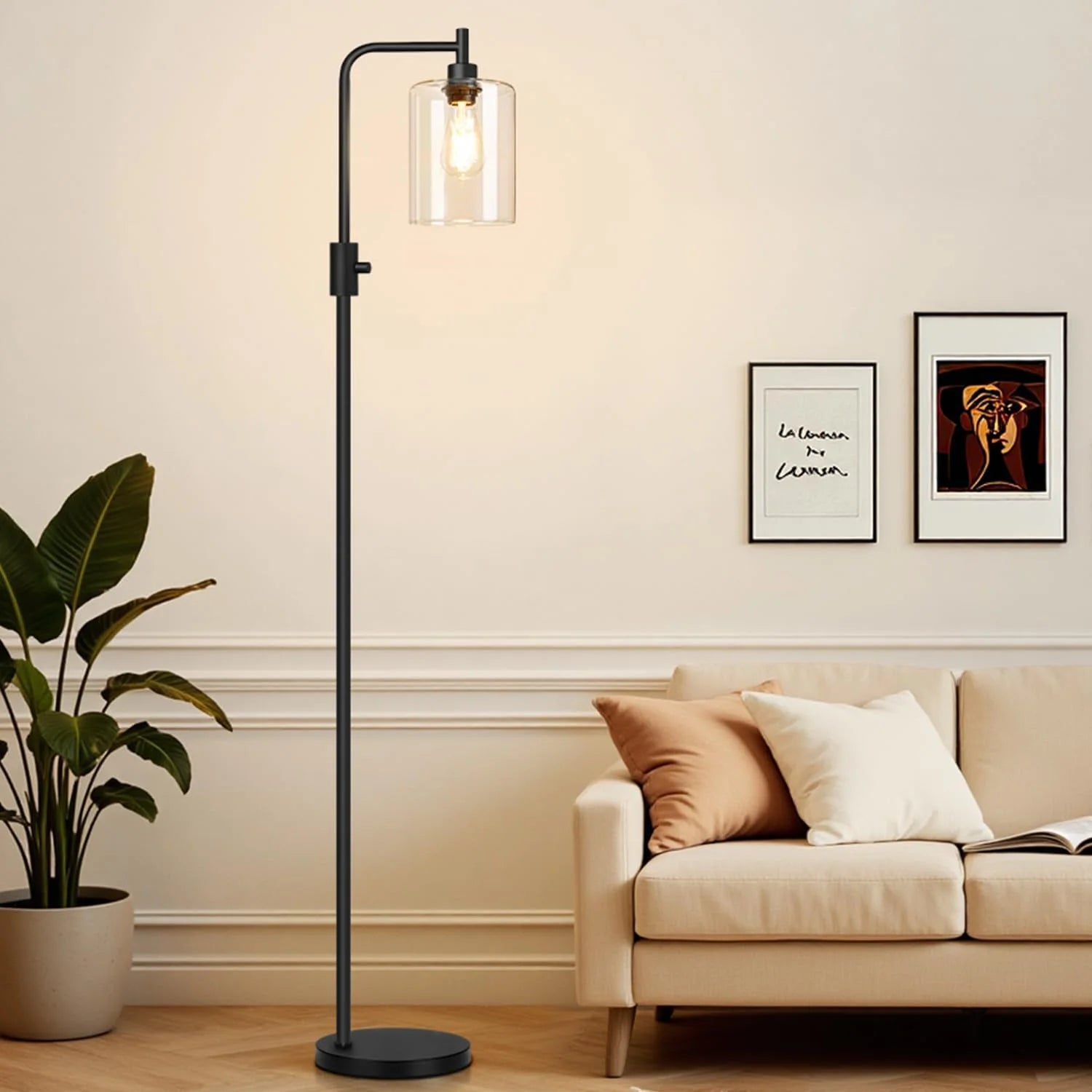 Discount Dimmable Floor Lamp for Living Room with Clear Glass Lampshade, Bulb Included, 900LM, Arc Standing Tall Lamp for Bedroom - Image 15
