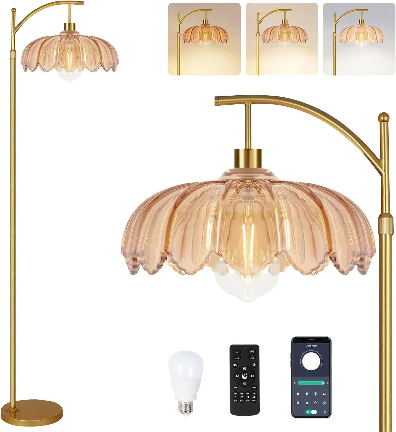 Discount Floor Lamp for Living Room Rattan Boho Floor Lamp with Remote Control, Dimmable, 3-Color Temperature - Image 12