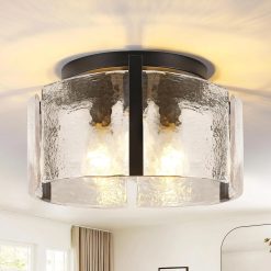 Alternative view of Discount Modern Gold Semi Flush Mount Ceiling Light, Dimmable, 3-Light Farmhouse Glass Drum Light Fixture