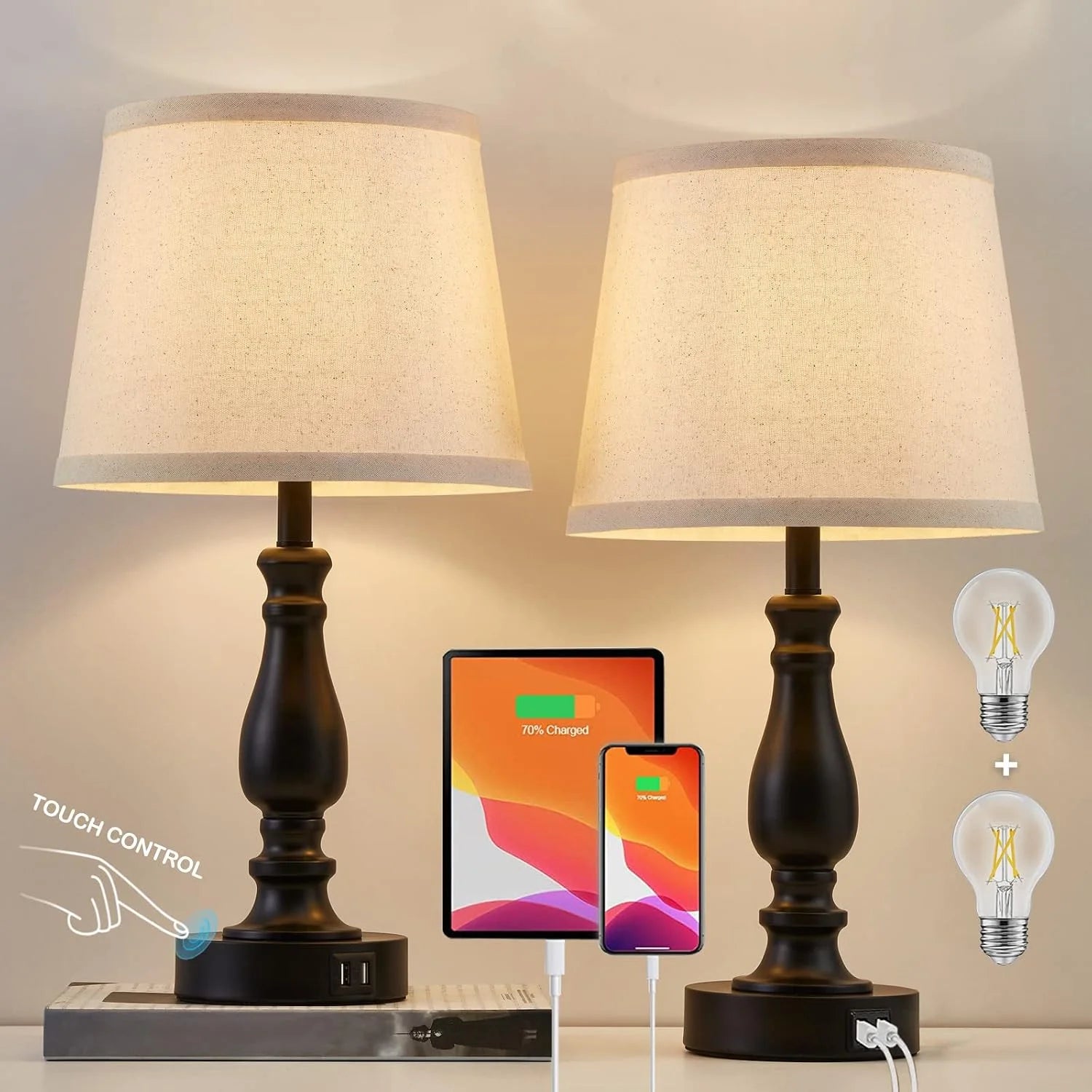 Discount Lamps for Bedroom Set of 2, Dimmable, Bulb Included - Image 5
