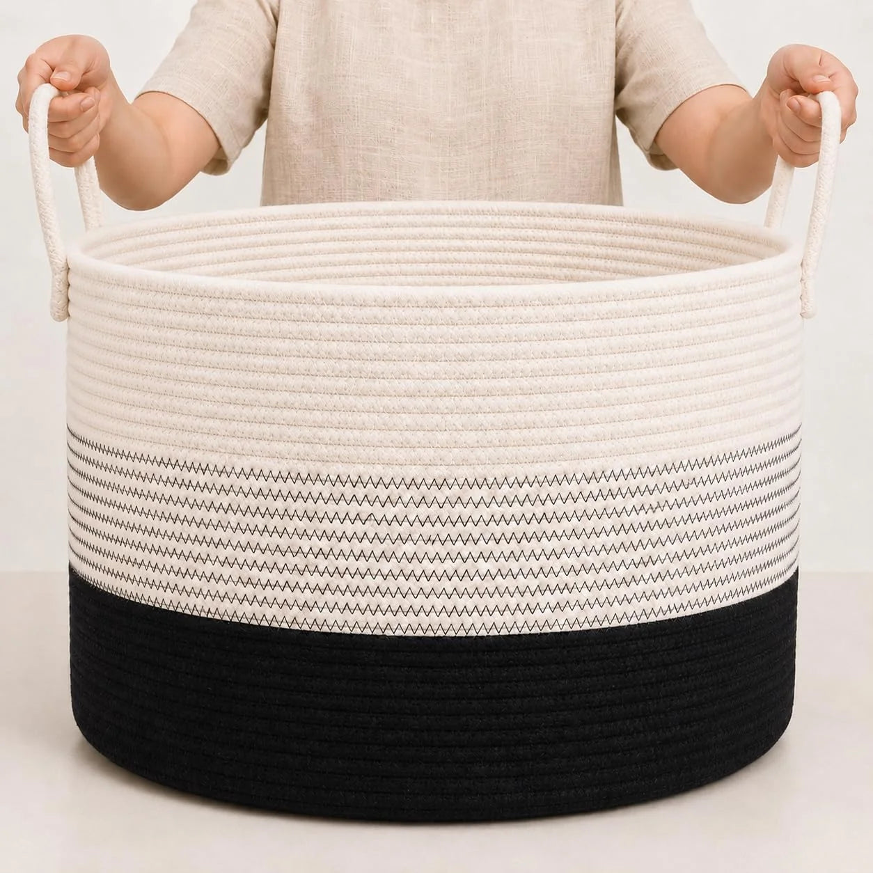 Discount OrganiHaus Round Toy Basket & Blanket Basket, Cotton Rope 20×13, Full Honey, Round Cotton Rope Basket, 20×13 - Image 7