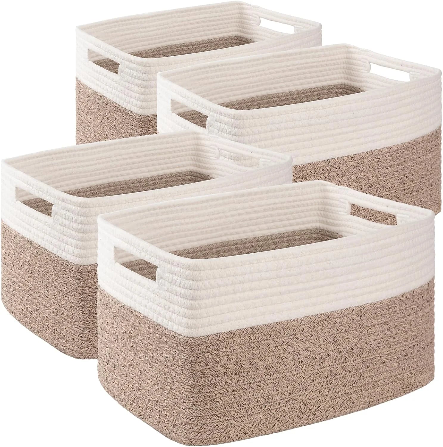 Discount 4 Pack Storage Baskets for Organizing, Woven Baskets for Shelves, Perfect for Toys, Books, Towels, and Clothes