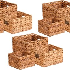 Discount Storage Baskets –Water Hyacinth Woven Basket, Decorative Baskets for Shelves, Basket for Gifts, Closet, Pantry