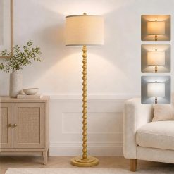 Discount Farmhouse Floor Lamp, 3-Color Temperature, Rotary Switch, Rustic Resin Tall Lamps for Living Room