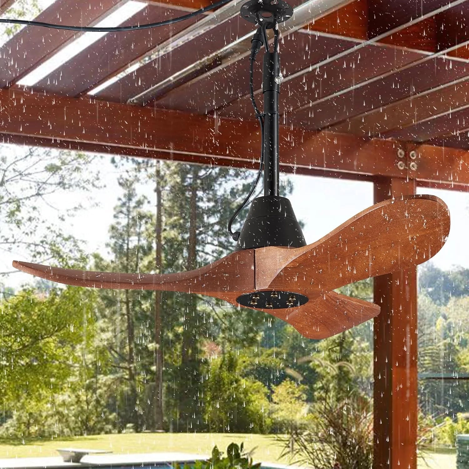 Discount 3 Blades Wood Outdoor Ceiling Fan with Light for Patios, Farmhouse Rustic Ceiling Fans with Lights - Image 11