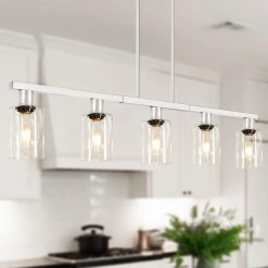Alternative view of Discount Kitchen Island Lighting, Farmhouse Chandelier with Adjustable Height & Clear Glass Shades