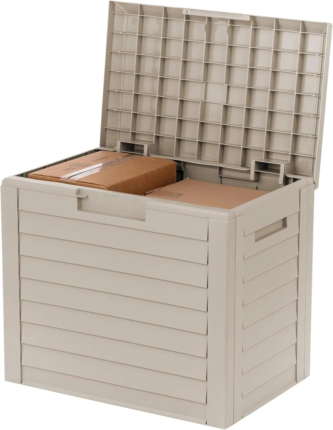 Discount USA 35 Gallon Outdoor Deck Box, Lockable, Weather-Resistant, Beige - Image 2