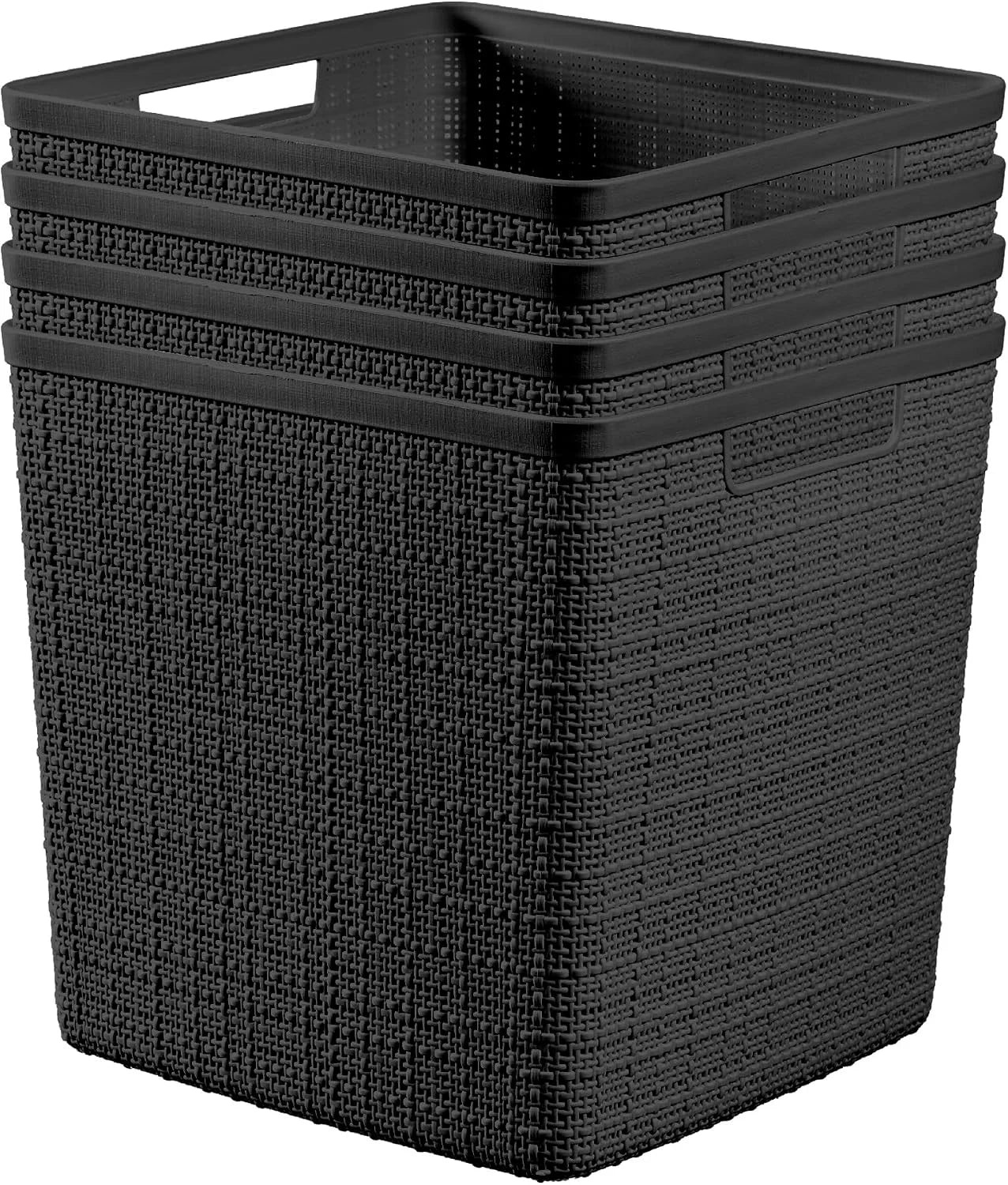 Discount Curver Set of 4 Large Cube 17L Jute Decorative Plastic Organization and Storage Baskets, Perfect Bins for Home - Image 12