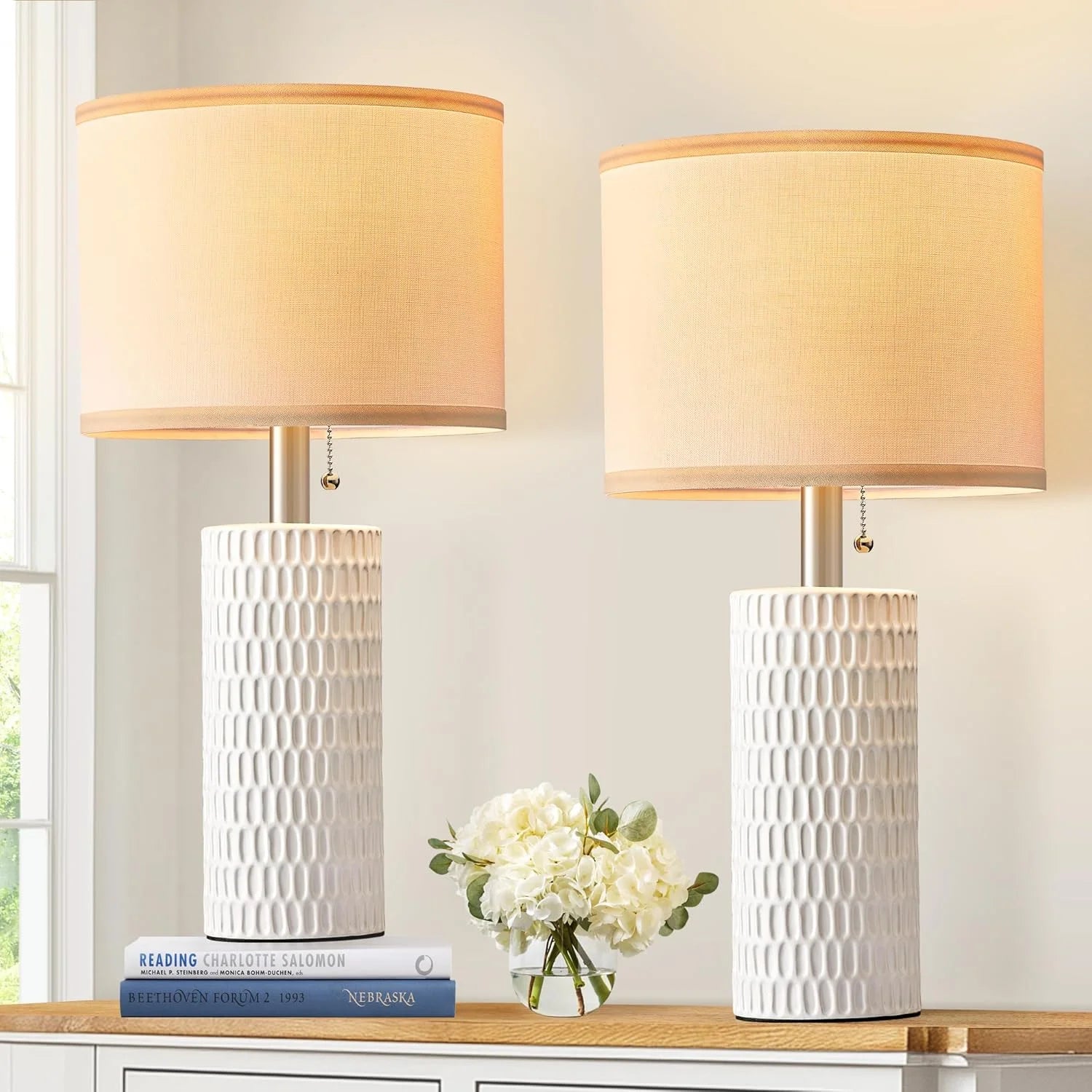 Discount Reaketon 20.5 Modern Ceramic Table Lamps for Bedroom Set of 2, Farmhouse Table Lamp for Living Room Office Dorm - Image 11