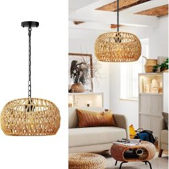 Alternative view of Discount Jump 5-Lights Boho Rattan Chandelier for Dining Room, 19 Farmhouse Chandelier Light Fixtures with Fabric Shade