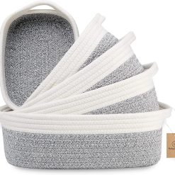 Discount 5-Piece Rectangle Storage Basket Set- Natural Cotton Rope Woven for Organizing! Small Basket