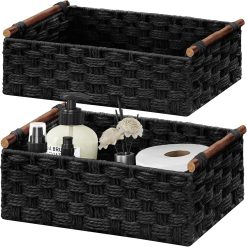 Alternative view of Discount Storage Basket, Set of 2 Hand-Woven Paper Rope Wicker Basket for Organizing with Handle Decorative Storage