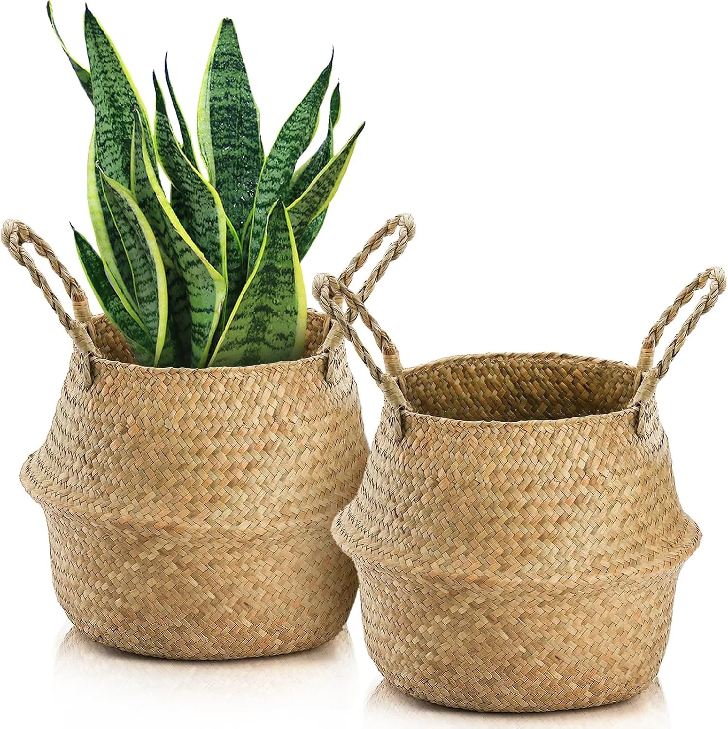 Discount Woven Seagrass Plant Basket with Handles, Ideal Wicker Baskets Storage Plant Pot Baskets for Laundry