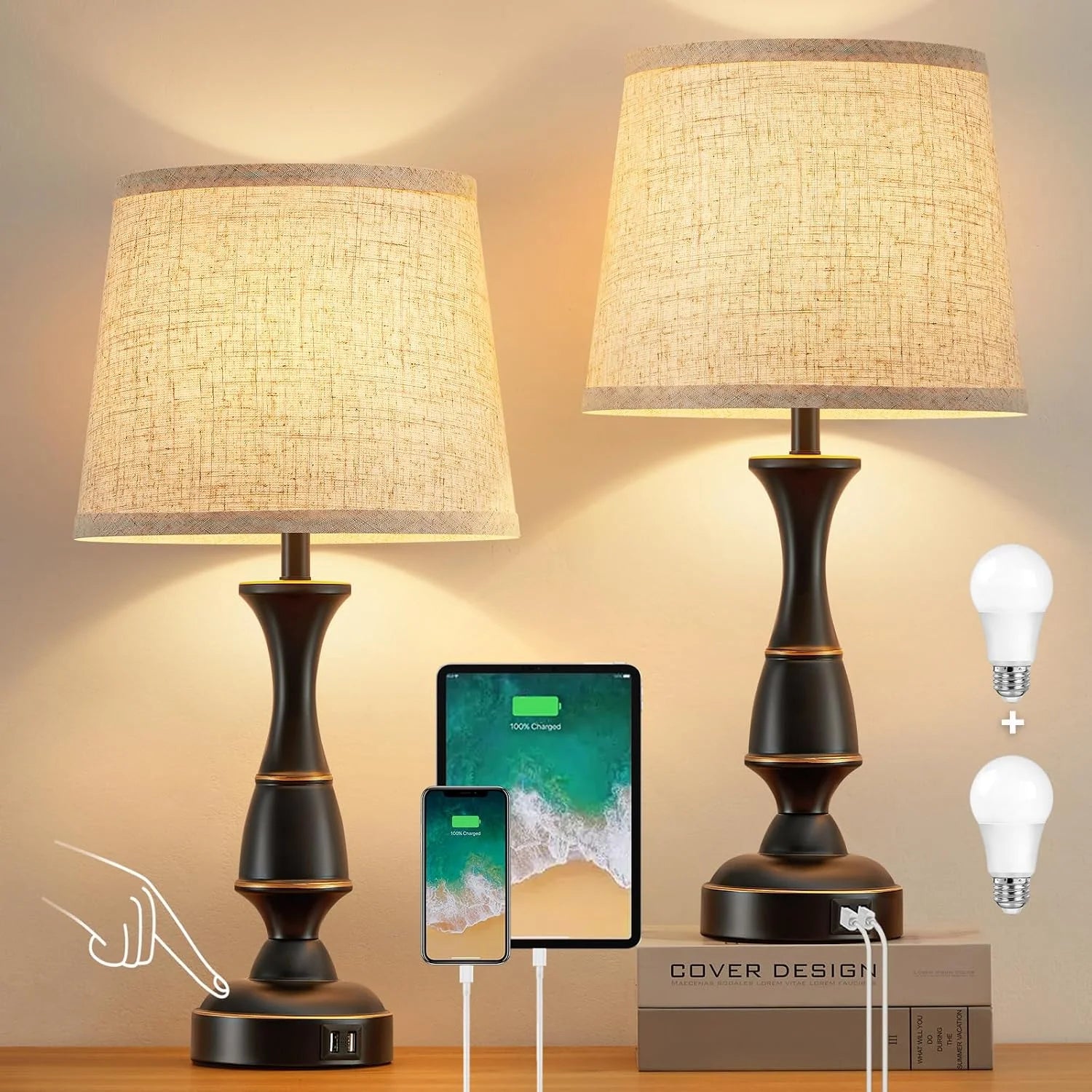 Discount Luvkczc Table Lamp Set of 2, 19 Farmhouse Vintage Bedside Lamps for Living Room & Bedroom - Image 11