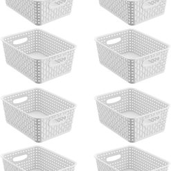 Discount Black Storage Baskets, Plastic Woven Organizer Baskets, Stackable Shelf Baskets for Closet, Pantry