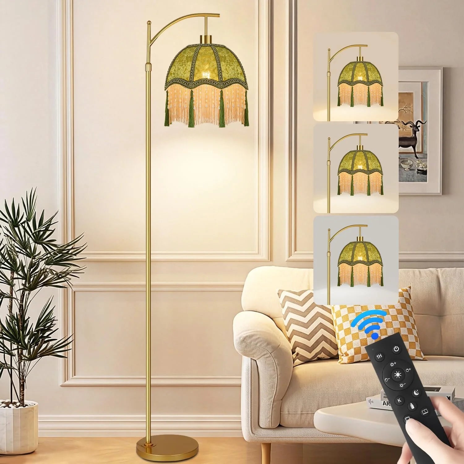 Discount Floor Lamp for Living Room Rattan Boho Floor Lamp with Remote Control, Dimmable, 3-Color Temperature - Image 9