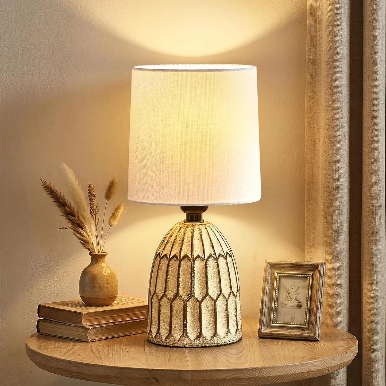 Discount EJIAXIN Table Lamps Set of 2-13.5 Small Boho Lamp, Farmhouse Rustic Ceramic Table Lamp for Bedroom - Image 6