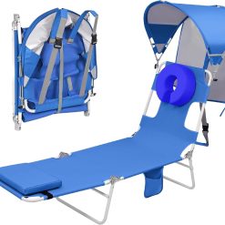 Alternative view of Discount Beach Tanning Lounge Chair with Canopy Shade Face Hole Padded Adjustable Washable, 6 Position Layout Chair