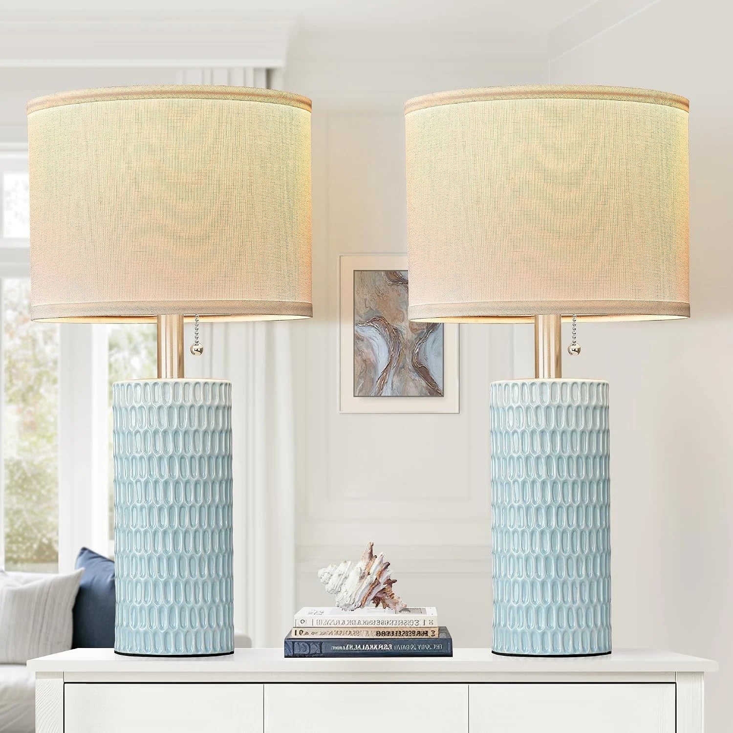 Discount Reaketon 20.5 Modern Ceramic Table Lamps for Bedroom Set of 2, Farmhouse Table Lamp for Living Room Office Dorm