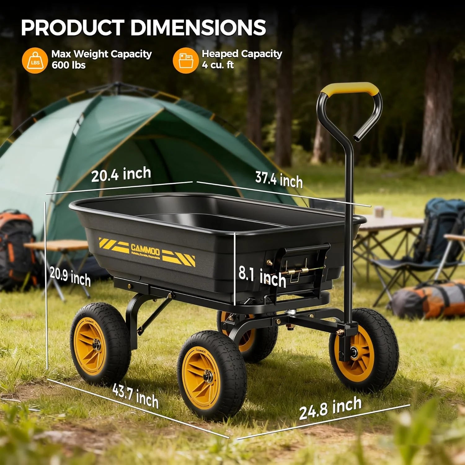 Discount 10-in NO-FLAT TIRES 600lb Heavy-Duty Garden Dump Cart 4 Cu.Ft. Utility Wagon with Quick-Release Dumping & Prime - Image 9