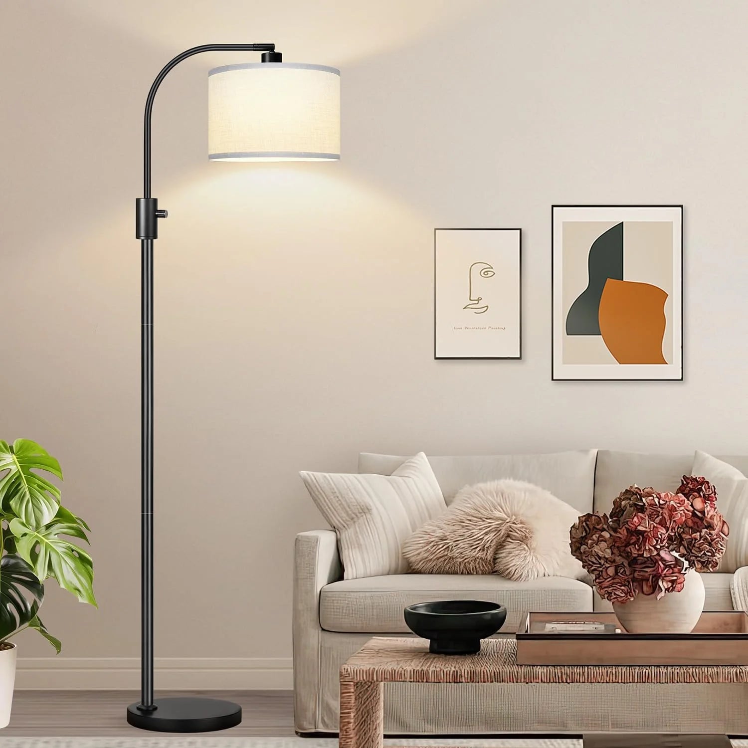 Discount Nintiue Upgraded Modern Arc Dimmable Tall Standing Floor Lamp with Linen Shade, Bulb Included - Image 16