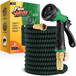 Discount Hose with 8 Function Nozzle, 100FT, 3/4 Inch Solid Brass Fittings and Double Latex Core