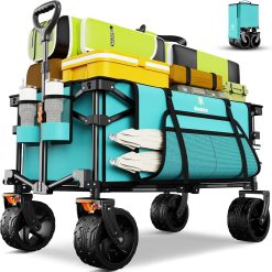 Discount 330Lbs Collapsible Folding Wagon, Beach Wagon Cart Heavy Duty Foldable with Big Wheels