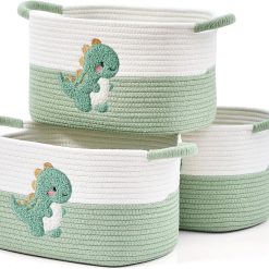 Discount Basket, Woven Baskets for Shelves, White/Brown, 3 Pack Boho Cotton Rope Storage Baskets