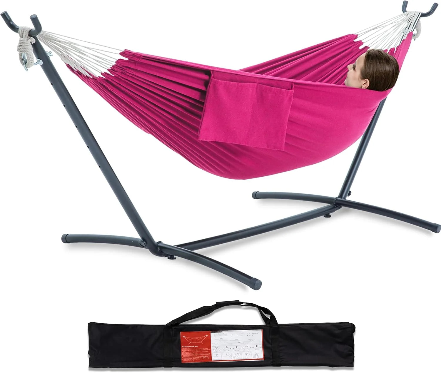 Discount Double Hammock with Stand for Outside, Heavy-Duty, Portable (Coffee) - Image 8