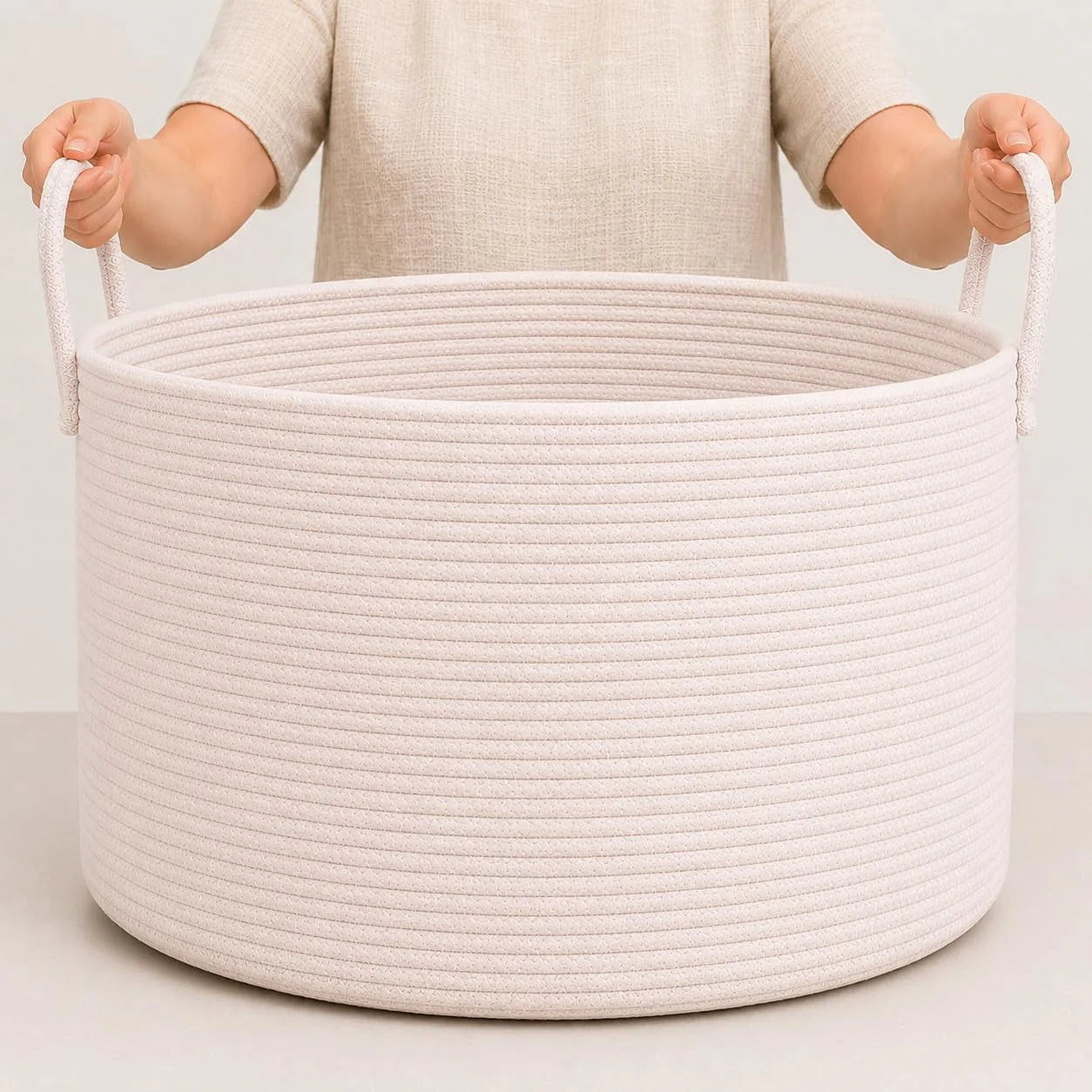 Discount OrganiHaus Round Toy Basket & Blanket Basket, Cotton Rope 20×13, Full Honey, Round Cotton Rope Basket, 20×13 - Image 16