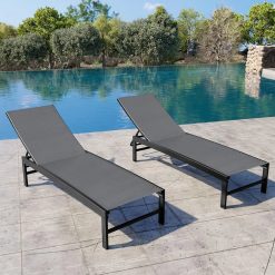 Discount Products Lounge Chair Outdoor Set of 2, Metal Pool Chaise Lounge Chairs, Adjustable Five-Position Tanning