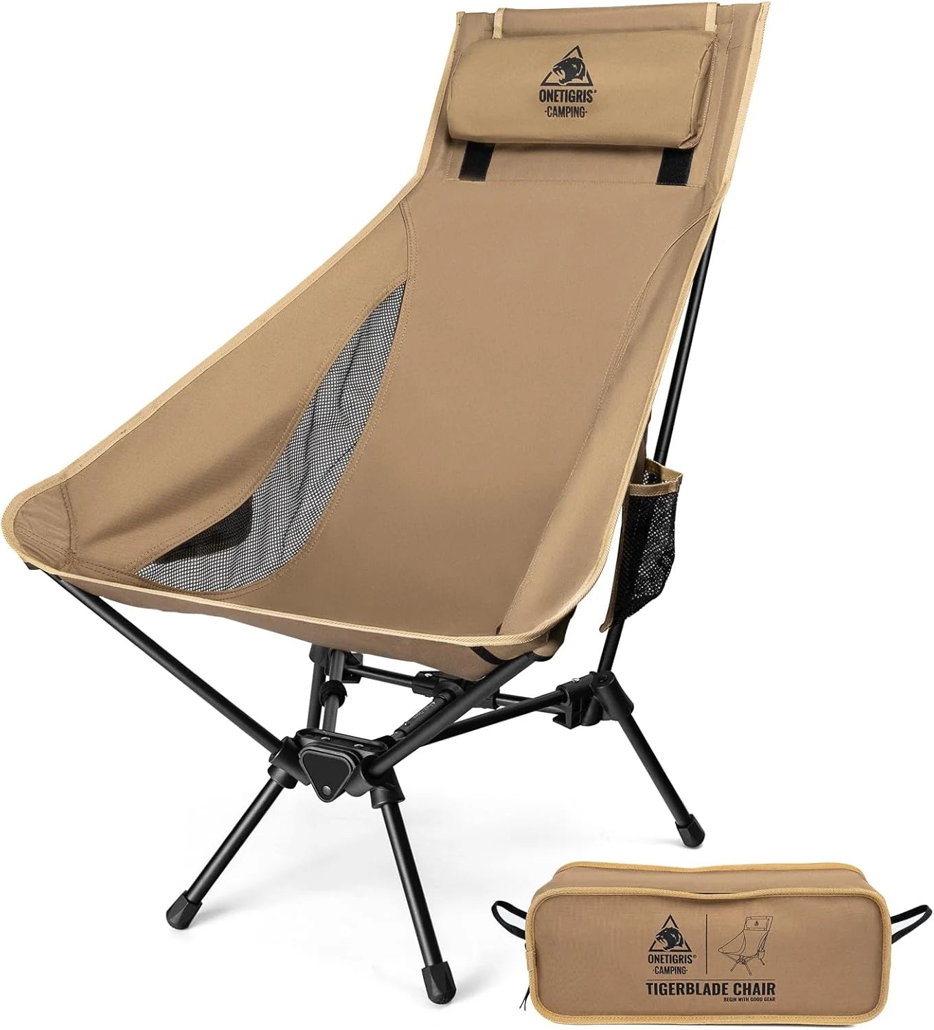Discount ONETIGRIS Tigerblade High Back Camping Chair with Pillow Design, Comfortable Widened Seat Folding Chair