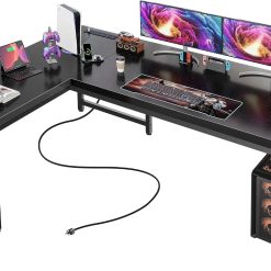 Alternative view of Discount Huuger 63 Inch L Shaped Desk with Power Outlets and USB-C Port, 0.95 Inch Thicker Desktop