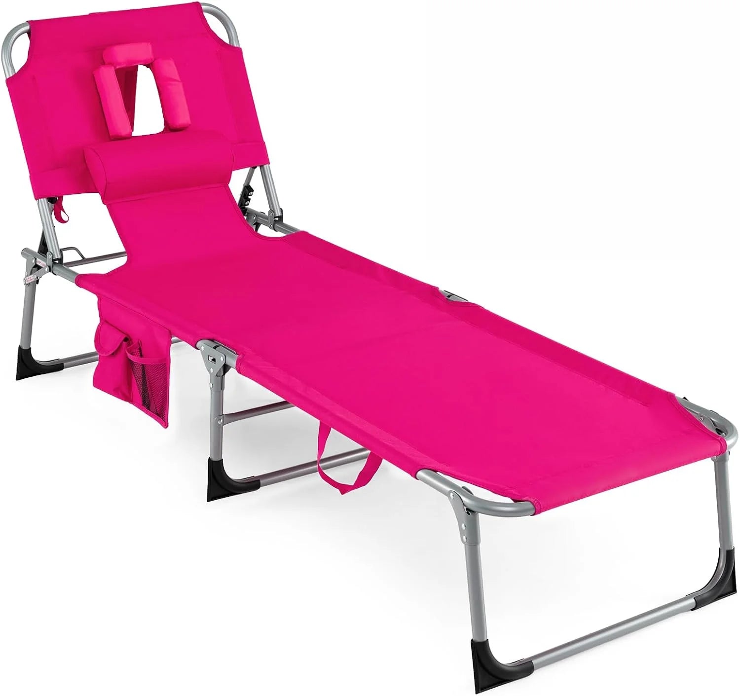 Discount Tanning Chair with Face Hole, Folding Beach Lounge Chair with 4-Position Adjustable Backrest, Camping (1 - Image 5