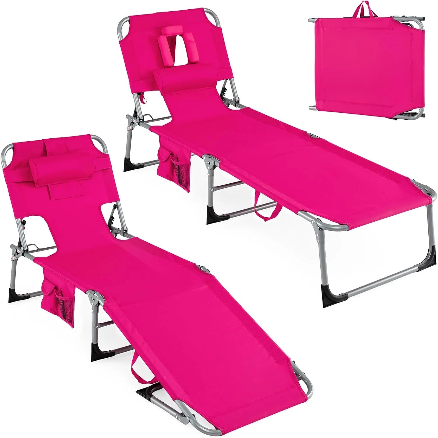Discount Tanning Chair, Folding Adjustable Patio Lounge Chair with Face Hole, 330LBS, Lightweight Portable Beach Lounge - Image 14