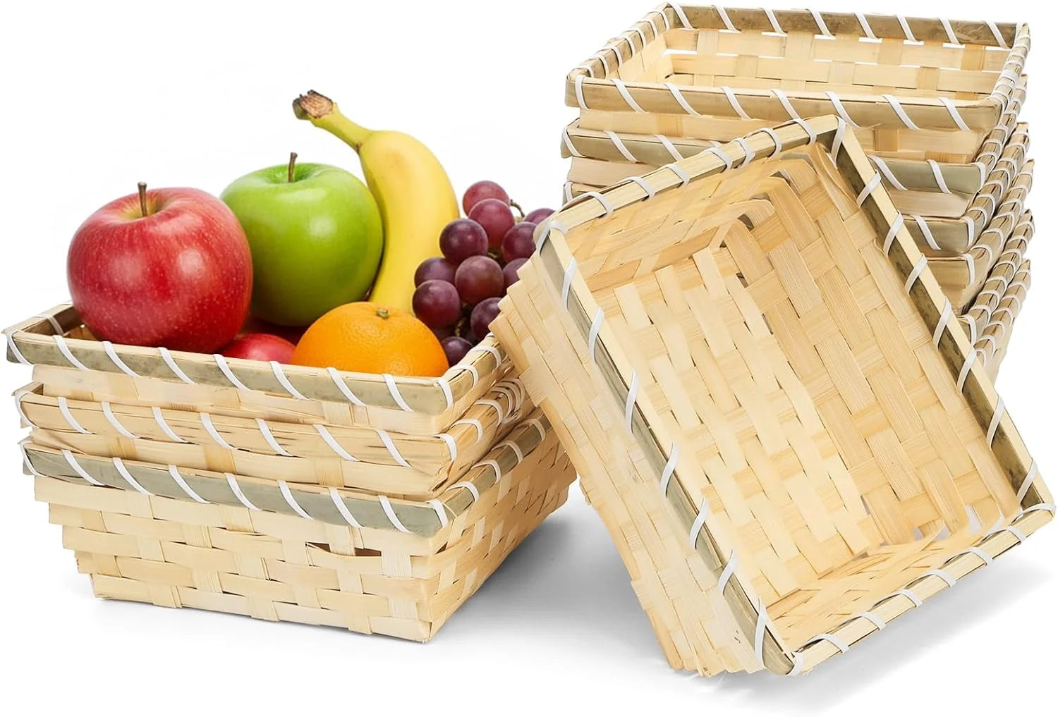 Discount Round Gift Baskets, 8 Inch Natural Bamboo Woven Fruit Basket, Small Wicker Bread Roll Serving Basket, Food - Image 2