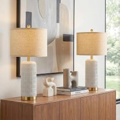 Alternative view of Discount PoKat Small Bedside Table Lamps Set of 2 for Bedroom Living Room, 21.5" Modern Ceramic Nightstand Lamps with Gold Base