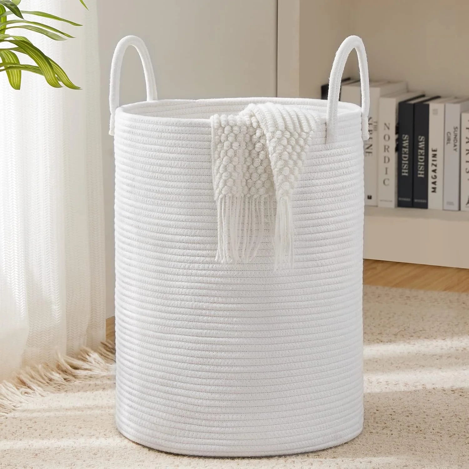 Discount YOUDENOVA Jute Rope Laundry Hamper Basket, 58L Blanket Basket for Nursery, Large Woven Laundry Hamper with Sturdy - Image 7