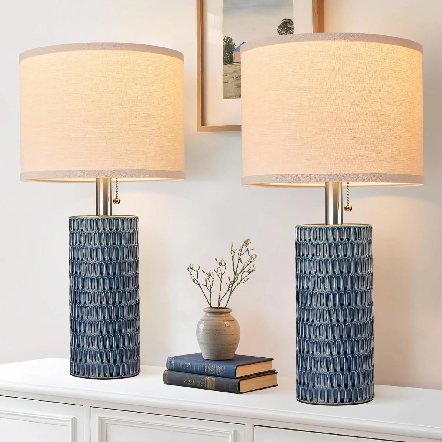 Discount Reaketon 20.5 Modern Ceramic Table Lamps for Bedroom Set of 2, Farmhouse Table Lamp for Living Room Office Dorm - Image 8