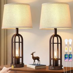 Alternative view of Discount Black Table Lamps for Living Room Set of 2, Farmhouse Lamps for Night Stands with USB A+C