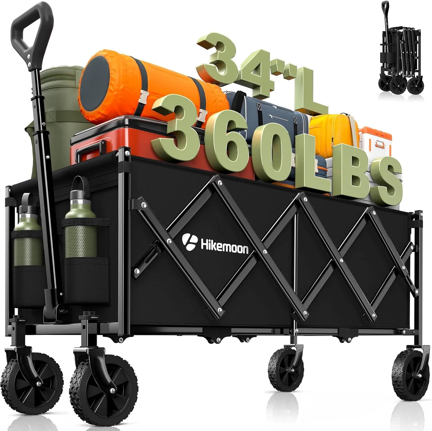 Discount 34” Extra Long Folding Portable Wagon Cart, 120L 360LBS Black - Image 5