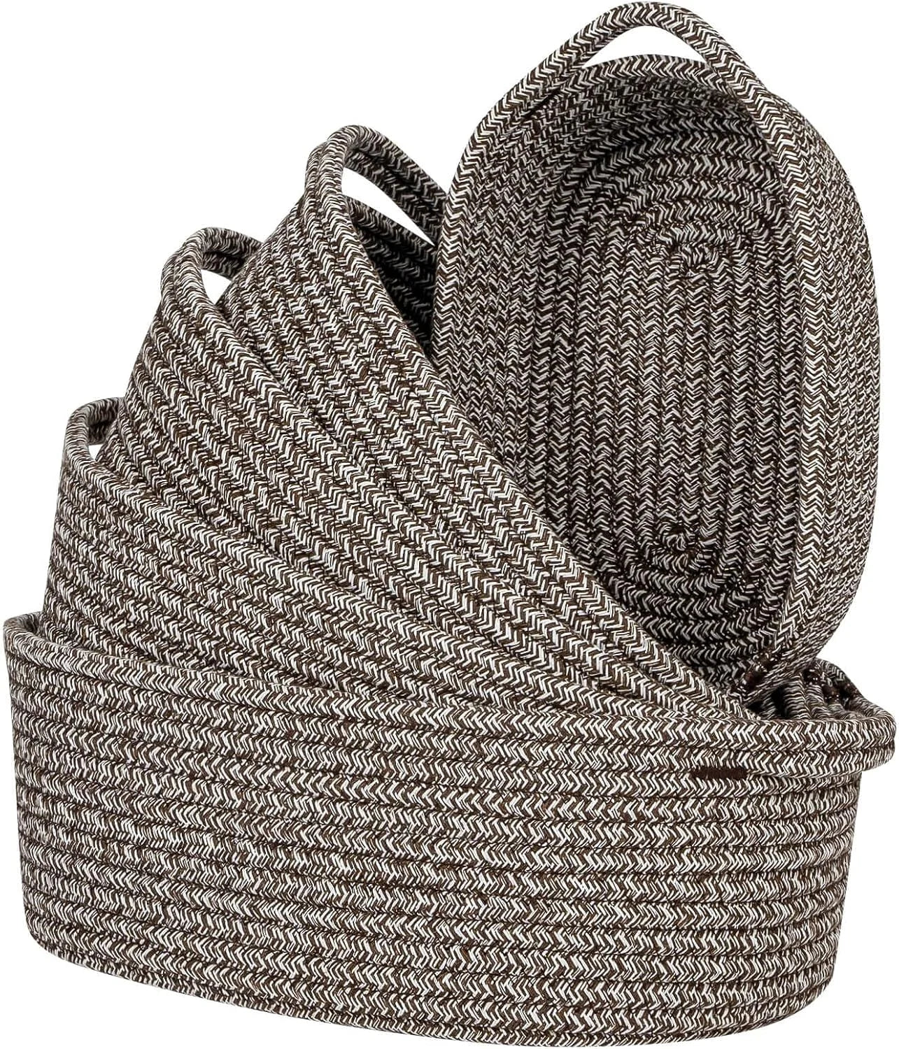 Discount Storage Basket Cotton Rope Organizer Baskets for Shelves, Set of 5 Decorative Closet Storage Bins - Image 3