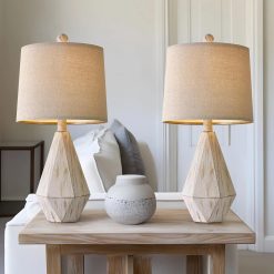 Alternative view of Discount PoKat 20.25" Retro Farmhouse Table Lamp Set of 2, Living Room & Bedroom Rustic Linen Bedside Nightstand Lamps for Kids