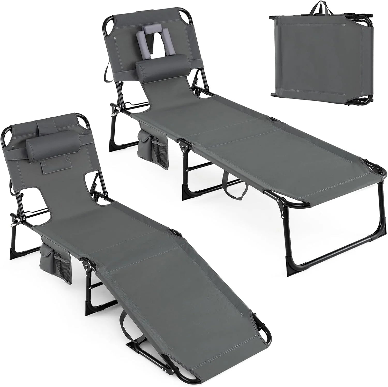Discount Tanning Chair, Folding Adjustable Patio Lounge Chair with Face Hole, 330LBS, Lightweight Portable Beach Lounge - Image 15