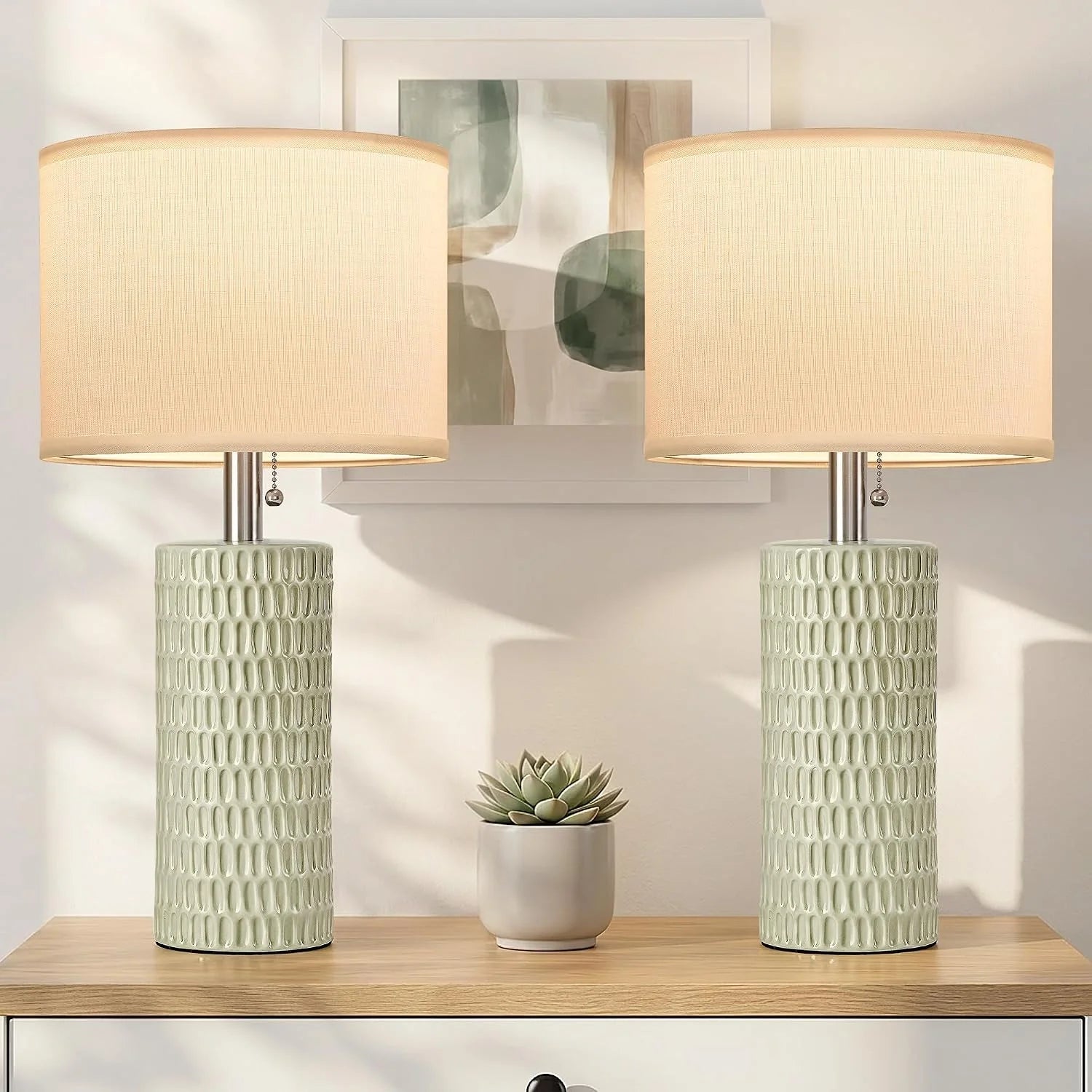 Discount Reaketon 20.5 Modern Ceramic Table Lamps for Bedroom Set of 2, Farmhouse Table Lamp for Living Room Office Dorm - Image 7