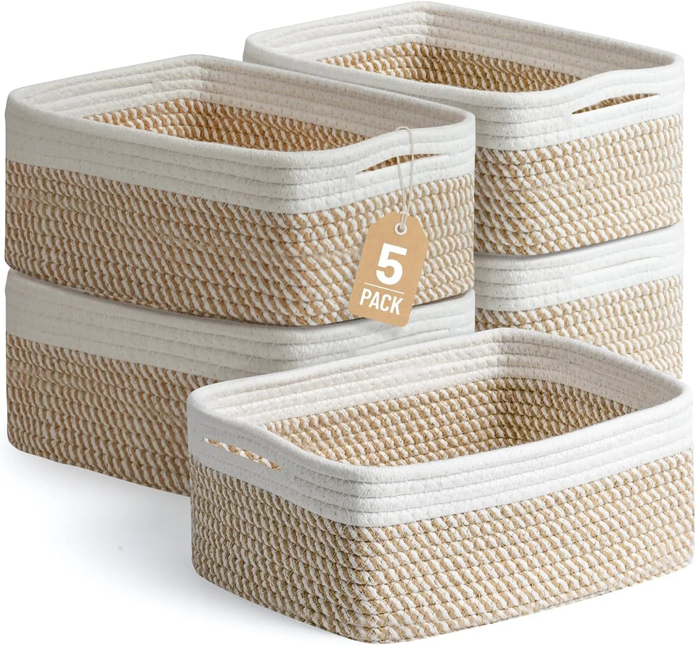 Discount Small Woven Storage Baskets for Shelves, Gift Baskets Empty, 11.8×7.9×4.7, Decorative Cotton Rope Baskets