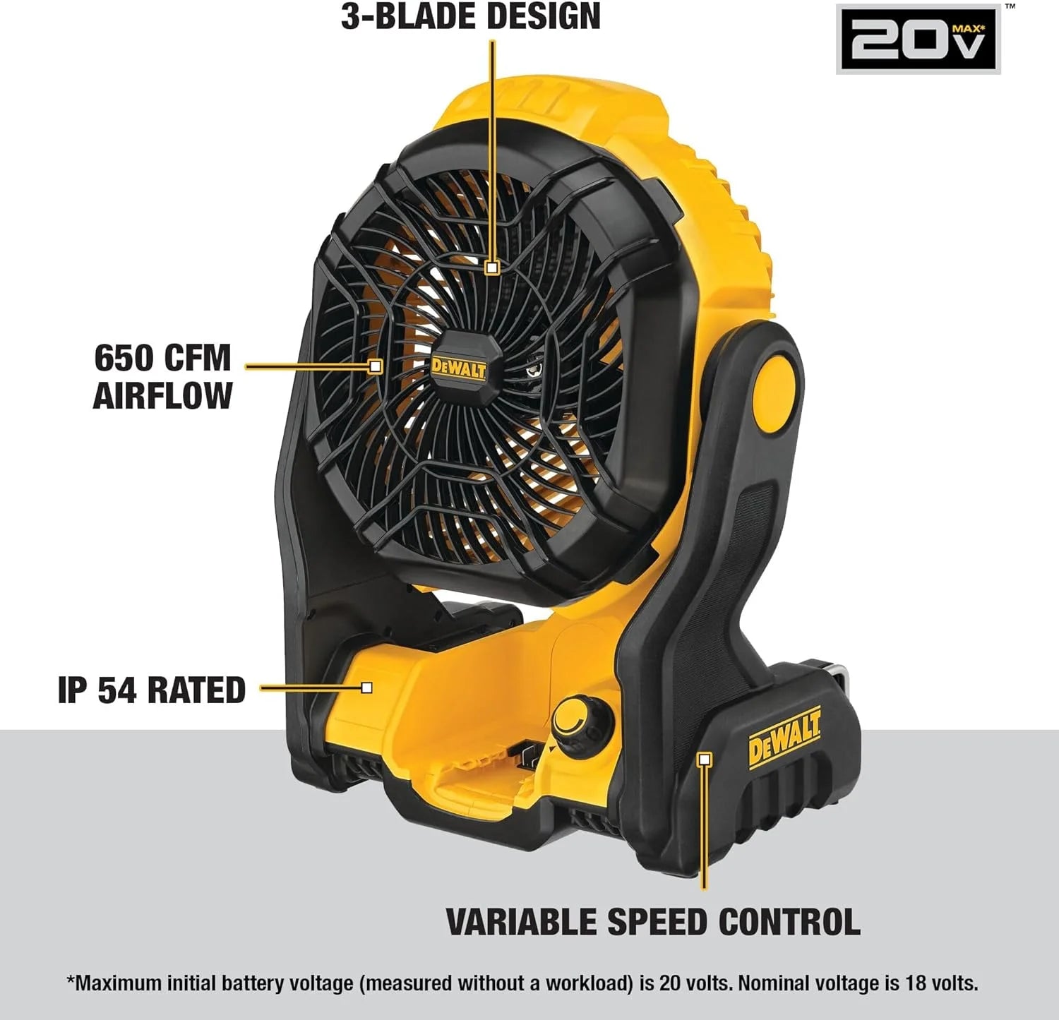 Discount 20V MAX Portable Fan, Battery Powered Rechargeable Cordless Shop Fan, Up to 4.5 Hrs Runtime, 650 CFM - Image 2